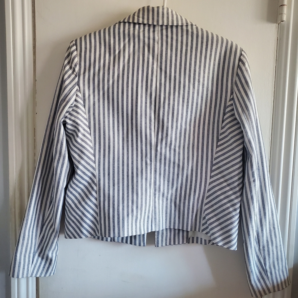 Express Blue & White Striped Zipper Blazer Size M Academia Preppy Corpcore - Picture 5 of 14